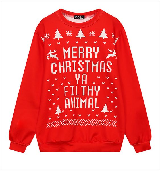 

рождество женщин толстовки письмо printe o шеи женские кофты сыпучие женщин топы мода осень дамы толстовки, Black