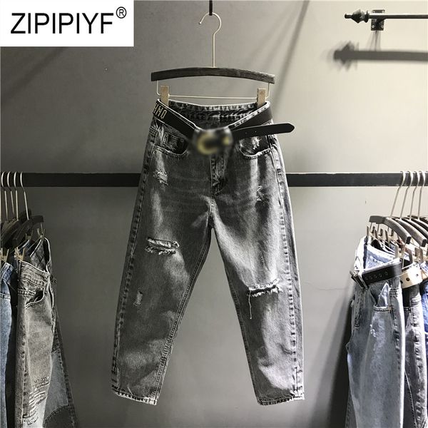

arrival jeans for women high waist bodycon soft pants female casual washed denim jeans loose hole streetwear k455, Blue