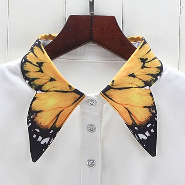 

women pure color butterfly printing lapel choker necklace shirt fake false collar w715, Blue;purple