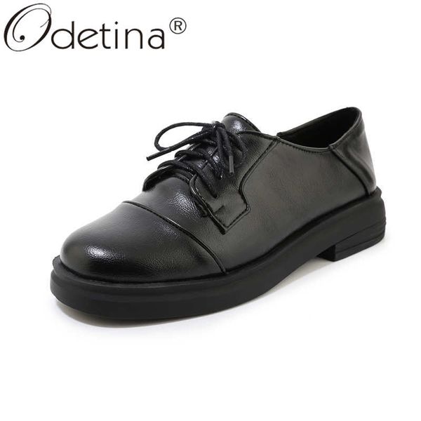 

odetina women fashion block chunky heel cross-tied oxfords shoes ladies retro round toe non-slip lace up sewing new derby shoes, Black