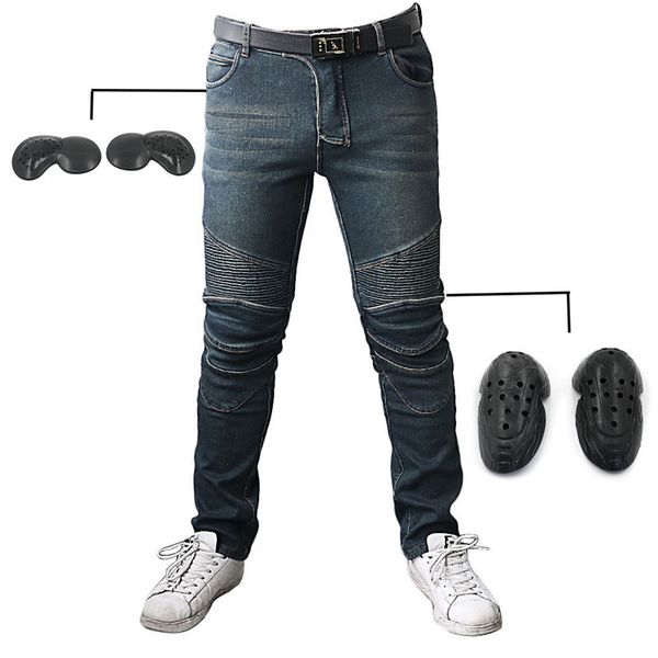 

men motorcycle winter riding pants denim warm plush waterproof jeans windproof racing pants 4 knee hip protective pads trousers