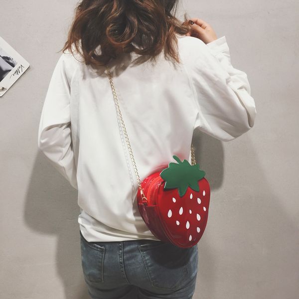 

women strawberry shaped messenger bag chain shoulder bags pu leather designer mini crossbody bag girl cute purse #yj