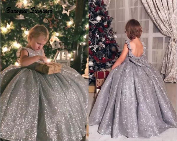 

silver shiny material little princess ball flower girl dress birthday party pageant gown party communion dress pageant gown, Red;yellow