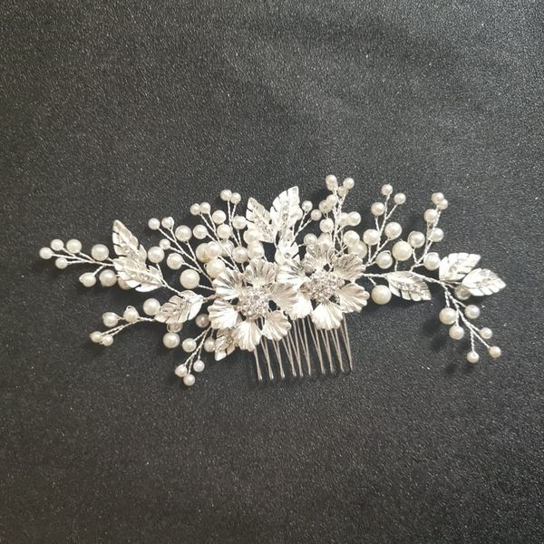 

slbridal silver crystal rhinestone pearls flower wedding hair comb bridal headdress hair accessories women bridesmaids jewelry, Golden;white