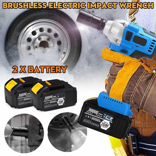 

5000/20000/30000mah 128/188/208f brushless cordless electric wrench power tool with 2batteries rechargeable impact drill install