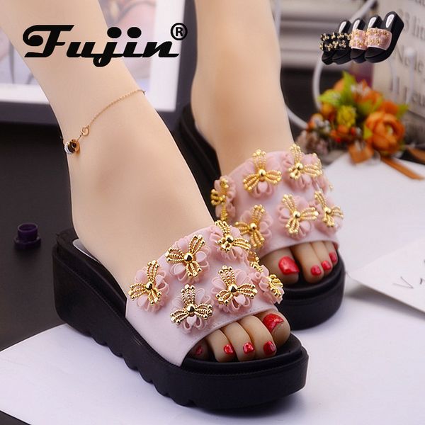 

fujin high heels platform summer slides women slip on white black wedge sandals woman beach casual chunky slippers mujer 2020