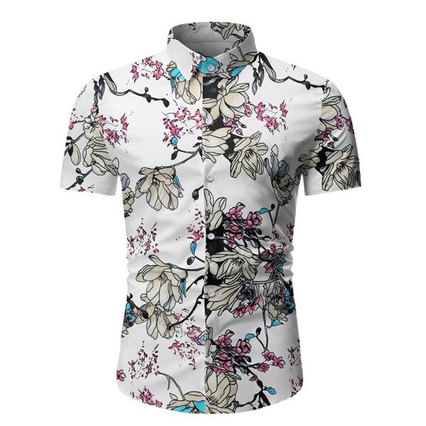 

floral print mens designer beach shirts fashion single breasted short sleeve slim mens shirts casual males clothing, White;black