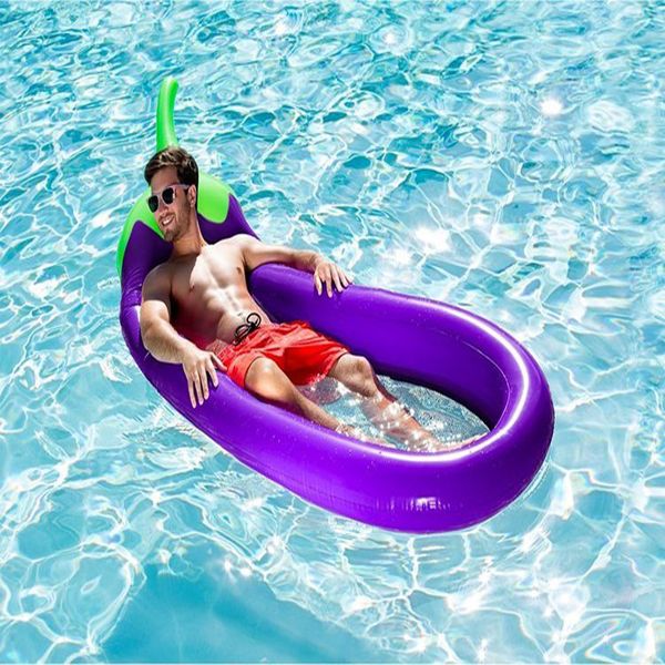 

250*100cm giant inflatable eggplant mesh pool float swimming board inflated floating mattress water toys fun raft air bed