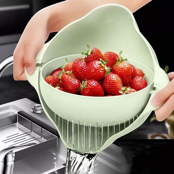 

kitchen washing basket double screen fruits vegetables washing basin leakage drain basket kitchen tools storage baskets
