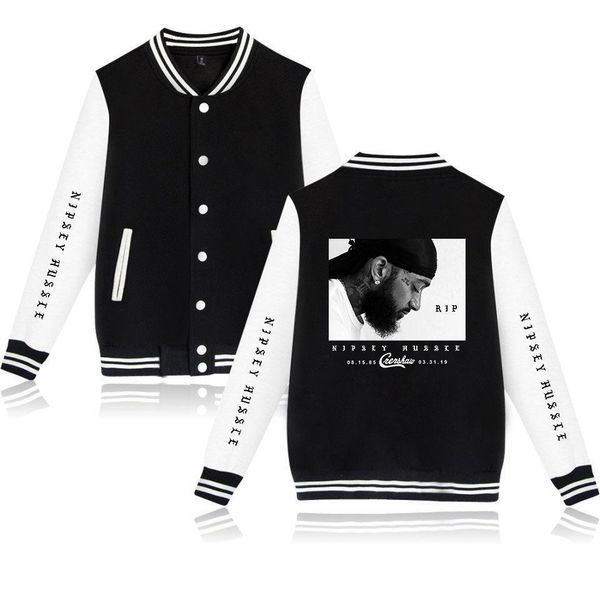 

rip nipsey hussle college baseball jacket poleron hombre streetwear hiphop harajuku sweatshirts hoodies women men outerwear, Black