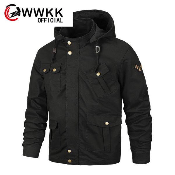 

wwkk autumn winter tactical jacket new mens plus size cotton bomber jackets cargo flight jacket waterproof army outwear, Black;brown