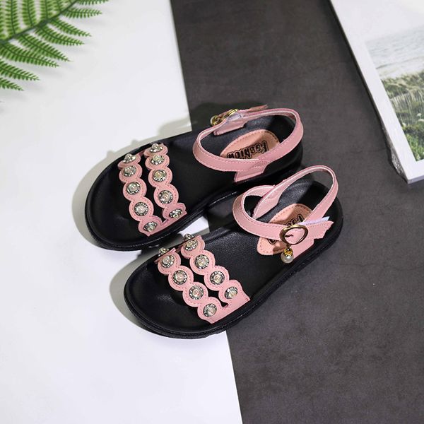 

princess beaded genuine leather soft bottom sandals children shoes little girls summer big kids beach shoes 3 6 7 8 9 11 10 12, Black;red