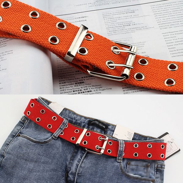 

street fashion belt double row holes hollow out belts for women weaving fabric breathable women belt lengthen ceinture femme, Black;brown