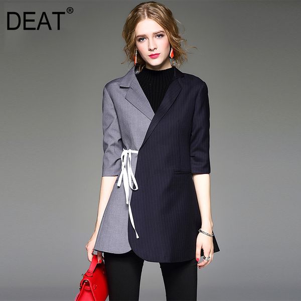 

women's suits & blazers [deat] 2021 fall fashion women sleeve asymmetrical stitching lacing long slim jacket promotion 47632, White;black