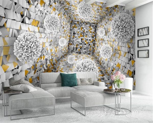 Personalizado qualquer tamanho 3d wallpaper 3d gesso desarrumado quadrado bola espaço fundo parede decoração interior avançada papel de parede de impressão digital