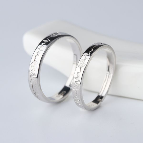 

korean-style fashion taobao selling ring lucky heartbeat electrocardiogram couples ring creative men and women couple rings, Silver