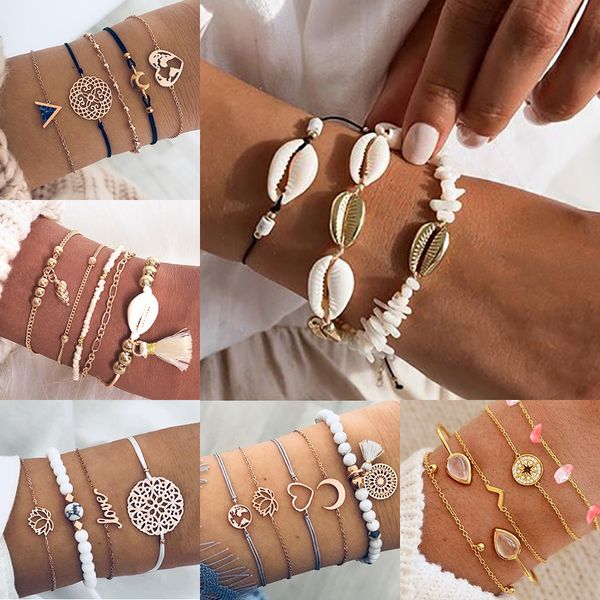 

boho bracelets & bangles bohemian vintage beaded multilayer charm bracelets set for women fashion jewelry wrap accessories, Golden;silver