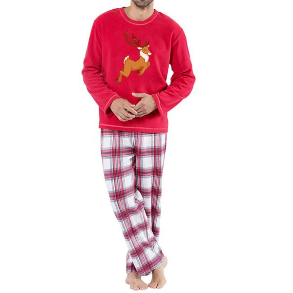 

yelite christmas parent-child family costume baby boy girl children cartoon deer print shirt t-shirt plaid pants home suit