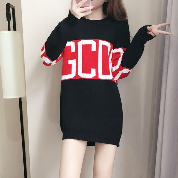 

yang mi with 2017 spring and autumn in the long sleeve head thickened gcds letter sweater coat loose woman, White;black
