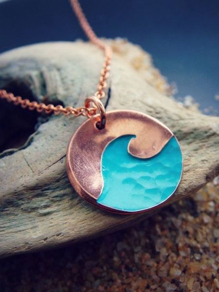 

sanlan 1pcs summer blue wave necklace ocean beach jewelry, Silver