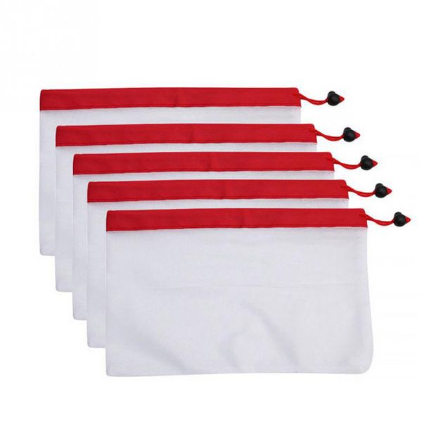 

5 pack reusable produce bags rope mesh vegetable fruit toys storage pouch mesh bags