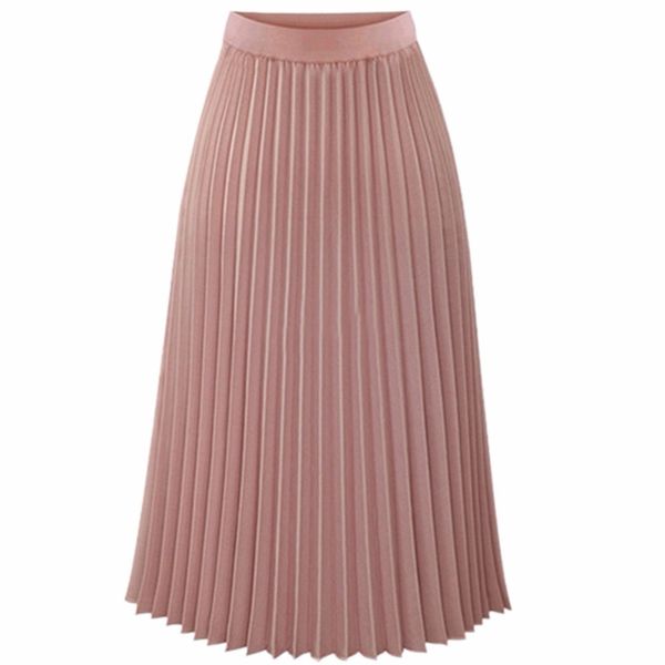 

new women long skirt elastic waist skirt double layer chiffon pleated vintage summer skirts faldas saia, Black