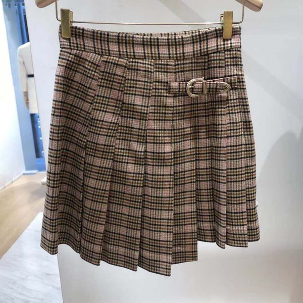

women skirt 2019 autumn and winter england waist plaid irregular a line pleated women's skirt, Black
