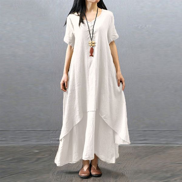 

short sleeve loose plain maxi dresses white vintage long sleeve loose irregular boho beach dress big size summer spring clothing, Black;gray