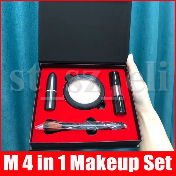 

M 4 in 1 makeup et matte lip tick lipglo lip glo highlighter powder make up bru h co metic kit woth gift paper bag