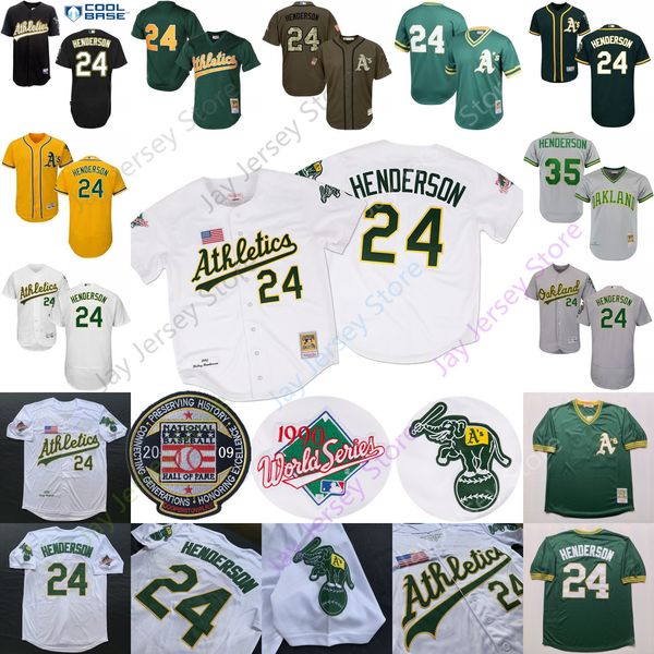 

Rickey Henderson Jersey Hall Of Fame Patch 1990 Athletics WS World Series 2009 HOF Hall Of Fame Oakland Cooperstown White Yellow Green
