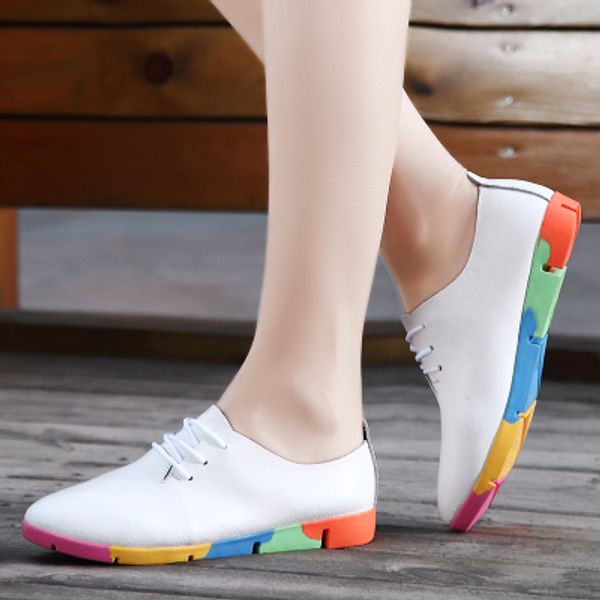 

2019 new breathable genuine leather flats shoes woman sneakers tenis feminino nurse loafers flats shoes plus size casual women, Black