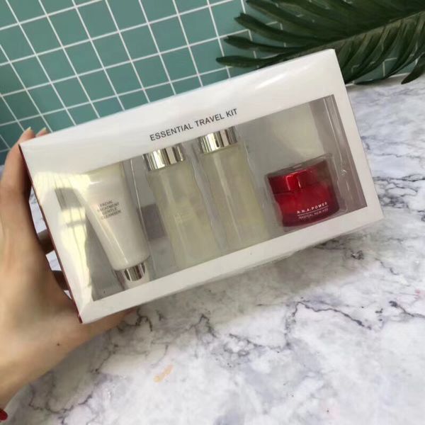 

new essential travel kits 4pcs facial treatment cleanser clear lotion essence r.n.a. powder face cream 15g 4 in 1 skincare sets