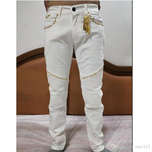 

wholesale-men's clothing fashion senior designer brand bicycle robin jeans manual paste crystal golden wings white robin slim jeans, Blue