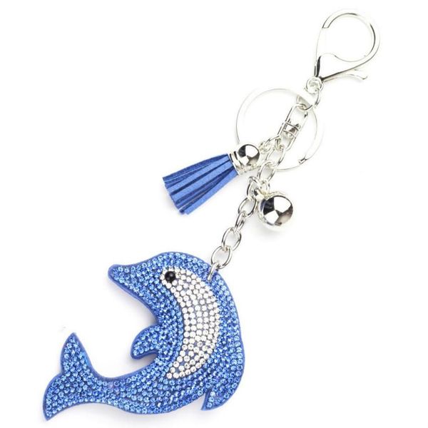 

cute dolphin keychain rhinestone crystal keyring car key chain women key holder ring bague wholesale fashion accessories jewelry gifts, Silver