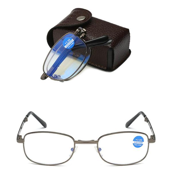 Blu-ray Folding Lesebrille Frauen Metall Hyperopie faltbare Brille Diopter +1,0 1,5 2,0 2,5 3.0 3.5 4.0 Presbyopische Brille für Männer