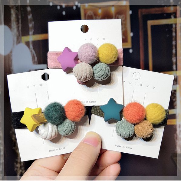 

cute five point star hair accessories for girls kids balls elastic hair ties rubber bands scrunchy students headress, Slivery;white