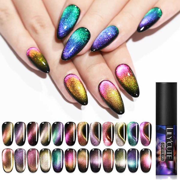 

lilycute 5ml 9d chameleon magnetic gel polish shining glimmer purple green mixed colors nail art soak off uv gel varnish, Red;pink
