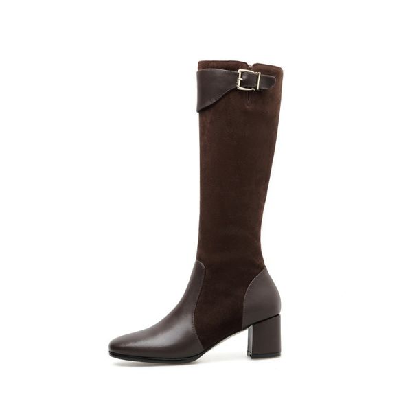 

knee high boots for woman long boots genuine leather moto botas damen bootie mujer fall 2020 new, Black