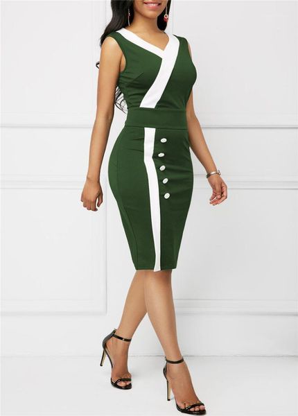 

color sleeveless womens v neck dress high waist females casual dress plus size womens designer dress contrast, Black;gray