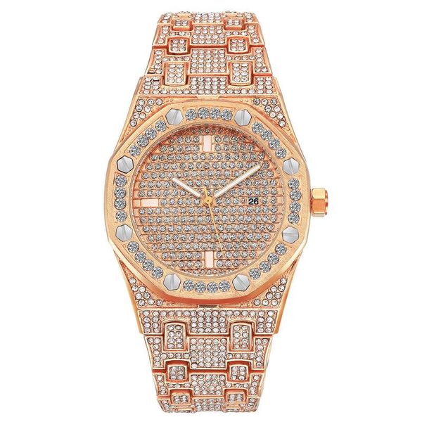 

mens fashion watch royal oak luxury designer diamond iced out watches stainless steel bling quartz movement party wristwatch clock, Slivery;brown
