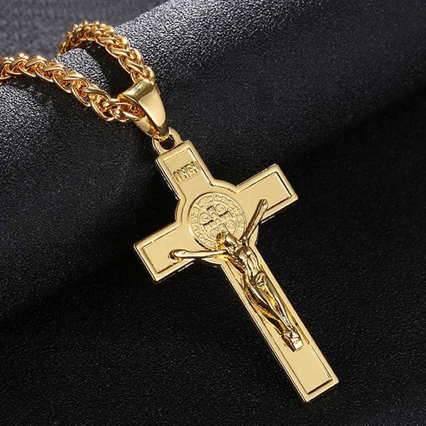 

new arrivals inri crucifix cross pendant necklace gold/rose gold/steel chain for men/women christian jesus jewelry bijoux, Silver