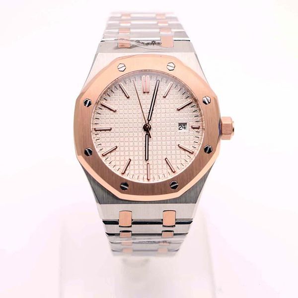 

2019 популярные royal oak автоматические механические движения часы из нержавеющей два тона белый циферблат дата спортивные часы браслет 41m, Slivery;brown