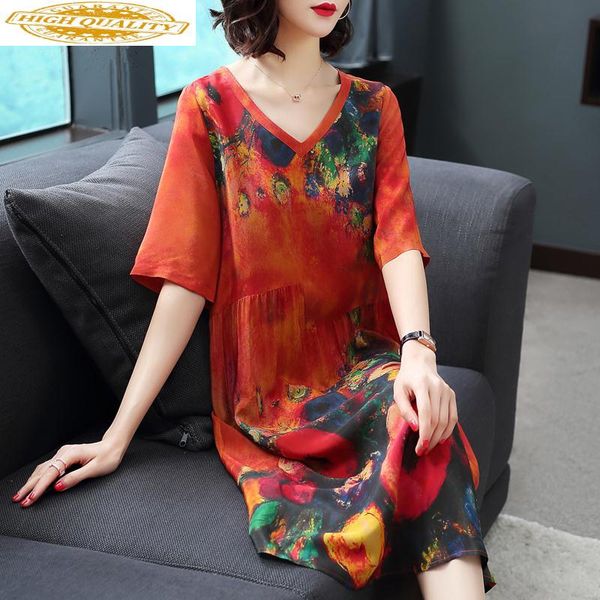 

women summer silk casual dress elegant print plus size dress v neck floral women's dresses vintage vestido 2019 kj1854, Black;gray