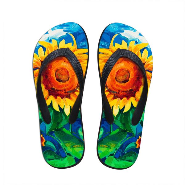 

customized women summer slippers fashion floral painting printed flip flops for woman fenamel beach rubber sandals flat shoes, Black