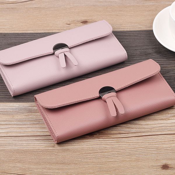 

lovely new style long money clips brand korean-style tri-fold closure soft wallets for girls wholesale purses money bag solid, Black