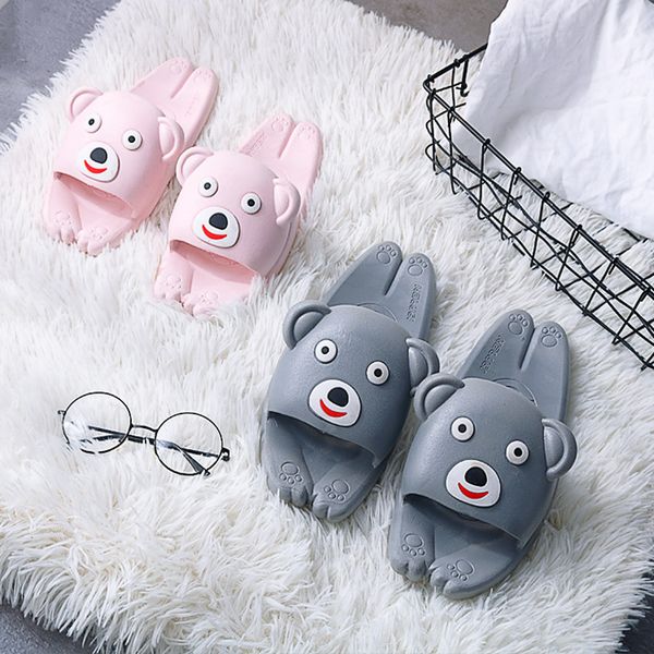 

h1113 sell mother and daughter outfit non-slip indoor bathroom summer cute cartoon bear home slippers, Black