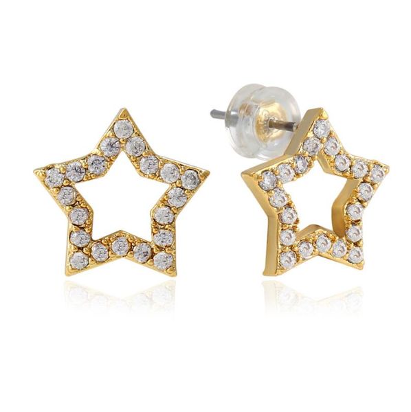 

hip hop full diamonds ear studs for men geometry rhinestone gold stud earrings real gold plated copper diamond star jewelry, Golden