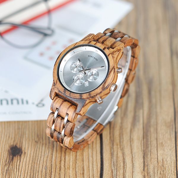 

bobo bird new wooden watches women miyota quartz movement clock gift for ladies with wooden box b-p18, Slivery;brown