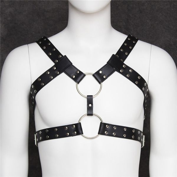 

men's vest lingerie for couples erotic men bondage tank pu leather cross belt for role play cosplay harness, Red;black