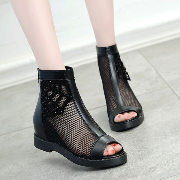 

sandal woman boot 2020 sandals med increasing height female shoe shoes open toe breathable clear heels ladies shoes summer, Black